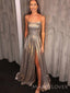 Spaghetti Straps A-line Long Evening Prom Dresses, Cheap Custom High Slit Prom Dress, MR8827