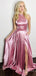 Morden Halter Satin A-line Long Evening Prom Dresses, Custom Side Slit Prom Dress, MR8838