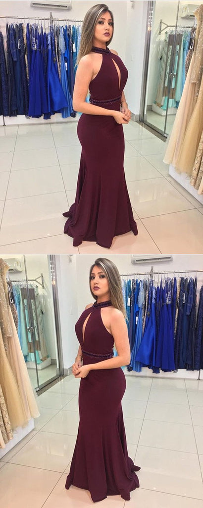 Mermaid Halter Sleeveless Sexy Beading Long Prom Dresses, PD0143
