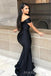 Off Shoulder Black Satin Long Mermaid Custom Bridesmaid Dresses , BN1153
