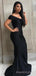 Off Shoulder Black Satin Long Mermaid Custom Bridesmaid Dresses , BN1153