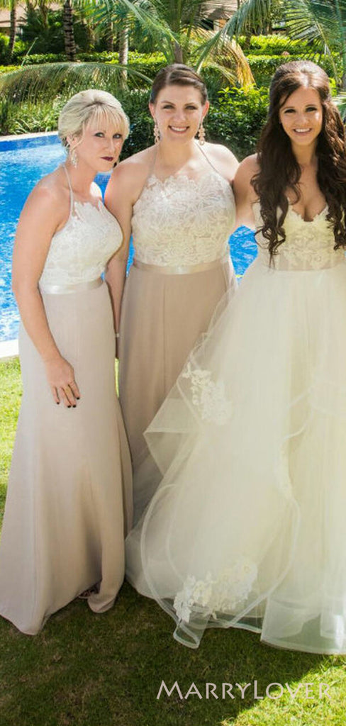 Simple Halter Chiffon Lace Long Mermaid Custom Bridesmaid Dresses , BN1161