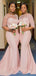 Blush Pink Half Sleeves Bateau Long Mermaid Custom Bridesmaid Dresses , BN1175