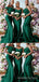 Dark Green Satin One Shoulder Mermaid Long Custom Bridesmaid Dresses , BN1198