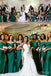 Off Shoulder Dark Green Sheath Long Side Slit Custom Bridesmaid Dresses , BN1201
