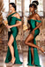 Mismatched Dark Green Satin  Mermaid Long Side Slit Custom Bridesmaid Dresses , BN1214