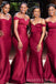Off Shoulder Simple Dark Red Satin Mermaid Long Custom Bridesmaid Dresses , BN1215
