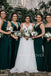 Mismatched Dark Green Long Side Slit Custom Bridesmaid Dresses , BN1222