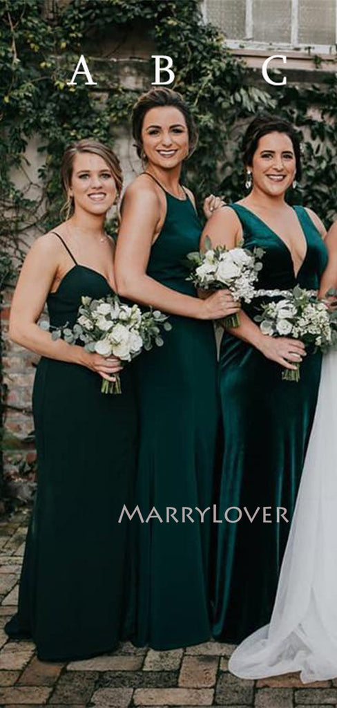Mismatched Dark Green Long Side Slit Custom Bridesmaid Dresses , BN1222