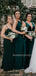 Mismatched Dark Green Long Side Slit Custom Bridesmaid Dresses , BN1222
