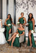 Mermaid Mismatched Dark Green Satin Long Side Slit Custom Bridesmaid Dresses , BN1223