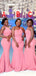 Mismatched One Shoulder Pink Mermaid Long Custom Bridesmaid Dresses , BN1242