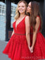 Red Tulle Appliques A-line Beaded V-neck Short Homecoming Dresses, HM1007