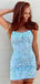 Blue Tulle Appliques Spaghetti Straps Backless Short Homecoming Dresses, HM1016