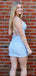 Blue Tulle Appliques Spaghetti Straps Backless Short Homecoming Dresses, HM1016