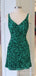 Red Sequins V-neck Spaghetti Straps Short backless Homecoming Dresses, HM1039
