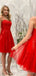 Red Tulle Appliques Spaghetti Straps A-line Short Backless Homecoming Dresses, HM1061