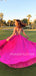 Sexy Backless A-Line Fuchsia Satin Side Slit Deep V Neck Long Evening Prom Dresses, MR7260