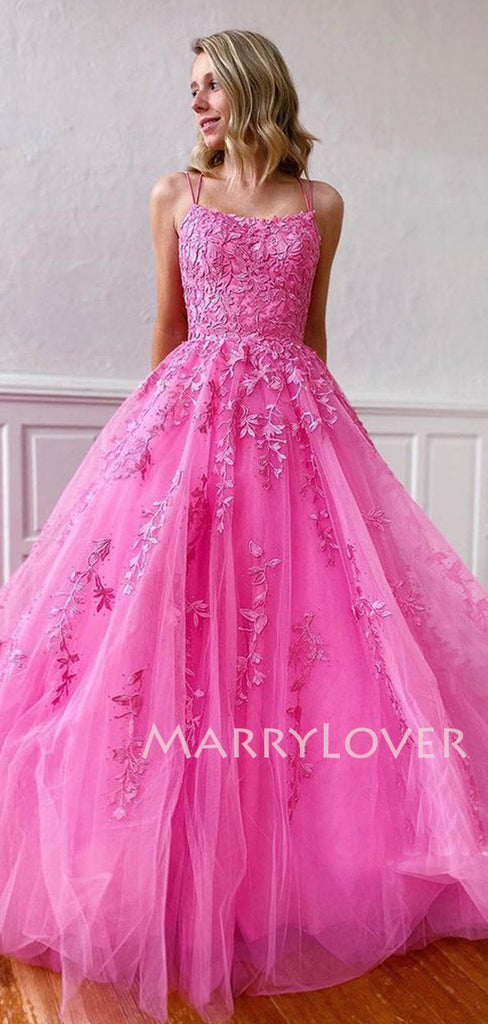 Sexy Backless A-Line Blue Lace Long Evening Prom Dresses, Cheap Tulle Sweet Prom Dresses, MR7284