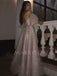 Off Shoulder A-Line Pink Backless Sparkly Side Slit Long Evening Prom Dresses, MR7324