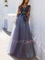 Sexy See Throuth Long Sleeves Tulle A-line Blue Lace Long Evening Prom Dresses, Cheap Prom Dress, MR7326