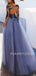 Sexy See Throuth Long Sleeves Tulle A-line Blue Lace Long Evening Prom Dresses, Cheap Prom Dress, MR7326