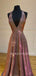 Deep V Neck A-Line Sparkle Long Evening Prom Dresses, Cheap Custom Prom Dresses,MR7330