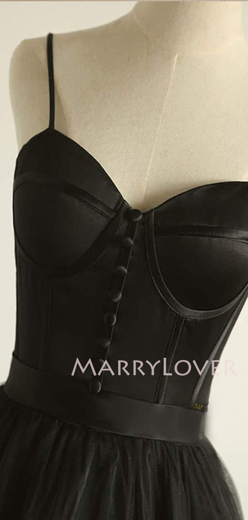 Black Tulle A-Line Cheap Long Evening Prom Dresses, Custom Prom Dress, MR7331