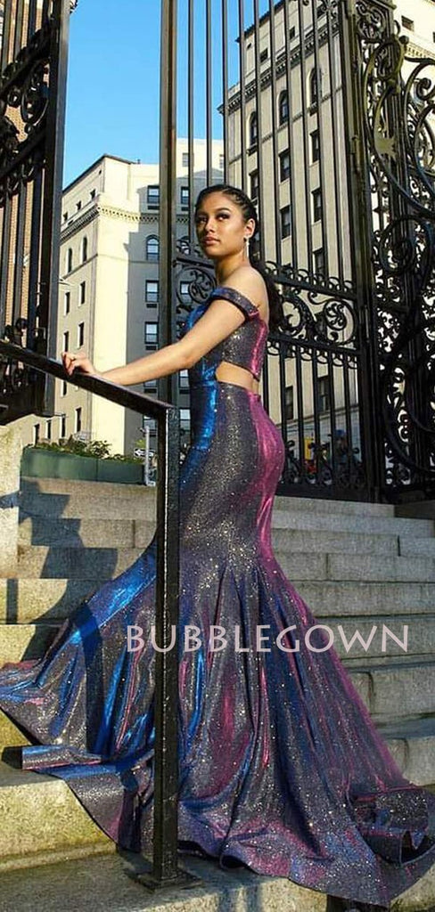 Off Shoulder Sparkly Mermaid Long Evening Prom Dresses, Cheap Custom Prom Dress, MR7389