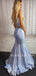 Two Pieces Blue Sparkly Mermaid/Trumpet Long Evening Prom Dresses, Cheap Custom Prom Dress, MR7398