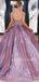 Sparkly Purple A-Line Backless Long Evening Prom Dresses, Cheap Custom Prom Dress, MR7399