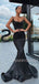 Black Satin Spaghetti Straps Mermaid Long Evening Prom Dresses, Cheap Custom Prom Dresses, MR7510