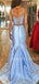 Two Pieces Blue Satin Mermaid Beaded Long Evening Prom Dresses, Cheap Custom Prom Dress, MR7530