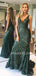 Green Sequin Mermaid V Neck Long Evening Prom Dresses, Cheap Custom Prom Dresses, MR7544