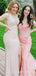 Pink Tulle Appliques Spaghetti Straps Lace Long Mermaid Evening Prom Dresses, MR8062