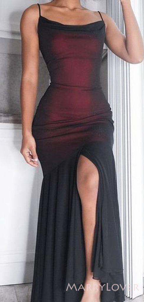 Black Tulle Mermaid Side Slit Long Evening Prom Dresses, Custom Prom Dress, MR8508