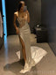 See Strough Mermaid Ivory Satin High Slit Long Evening Prom Dresses, Custom Sweet Heart Prom Dress, MR8688
