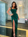 Simple Dark Green Satin Mermaid Long Evening Prom Dresses, Custom Side Slit Prom Dress, MR8698