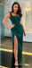 Simple Dark Green Satin Mermaid Long Evening Prom Dresses, Custom Side Slit Prom Dress, MR8698