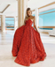 Strapless V-neck Sleeveless Shining Long Red Sequins Prom Dresses , PD0591