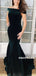 Mermaid Off-shoulder Long Dark Green Velvet Prom Dresses, PD0597
