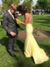 Mermaid Halter Backless Full Yellow Lace Beading Prom Dresses, PD0620
