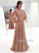 A-line V-neck Long Sleeves Lace Appliques Long Prom Dresses, PD0621