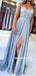 A-line Spaghetti Straps Lace Top Long Chiffon Prom Dresses With Split, PD0626