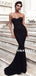 Mermaid Strapless Sexy Balck Lace Long Prom Dresses, PD0609