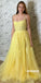 Applique Yellow A-line Tulle Long Prom Dresses FP1234
