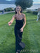 Simple Spaghetti Straps Black Long Side Slit Evening Prom Dresses Mermaid, MR0002