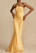 One Shoulder Backless Gold Satin Long Mermaid Evening Prom Dresses, MR0004