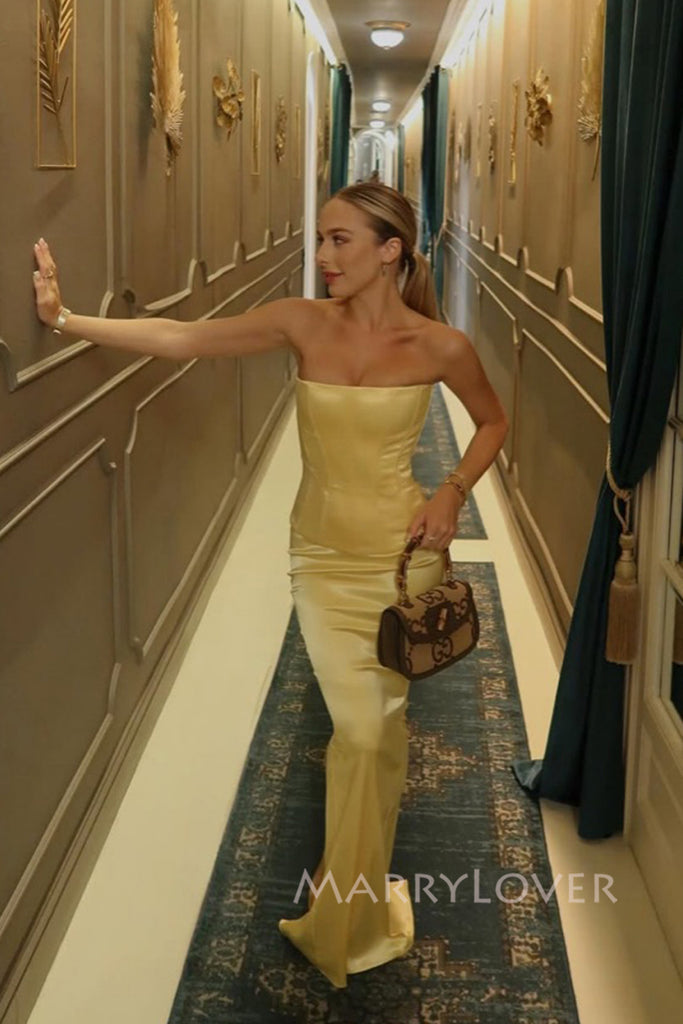 Formal Gold Satin Mermaid Long Strapless Evening Prom Dresses Mermaid, MR0005