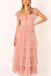 Off Shoulder Pink Tulle A-line Long Evening Prom Dresses, MR0008